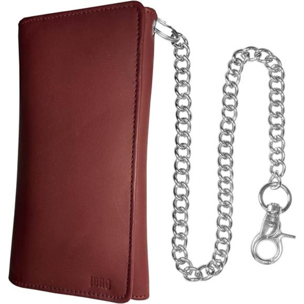 Motorcycle Chain Wallet for Men – Premium Cowhide Leather, RFID Tri-Fold Biker
